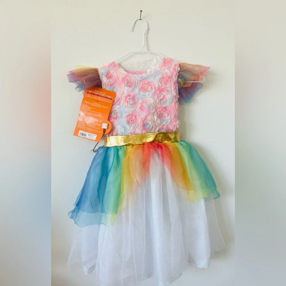 ❤️New Vibrant Floral Kids Dance Costume with Gold Waistband LIGHT-UP ~ UNICORN✨